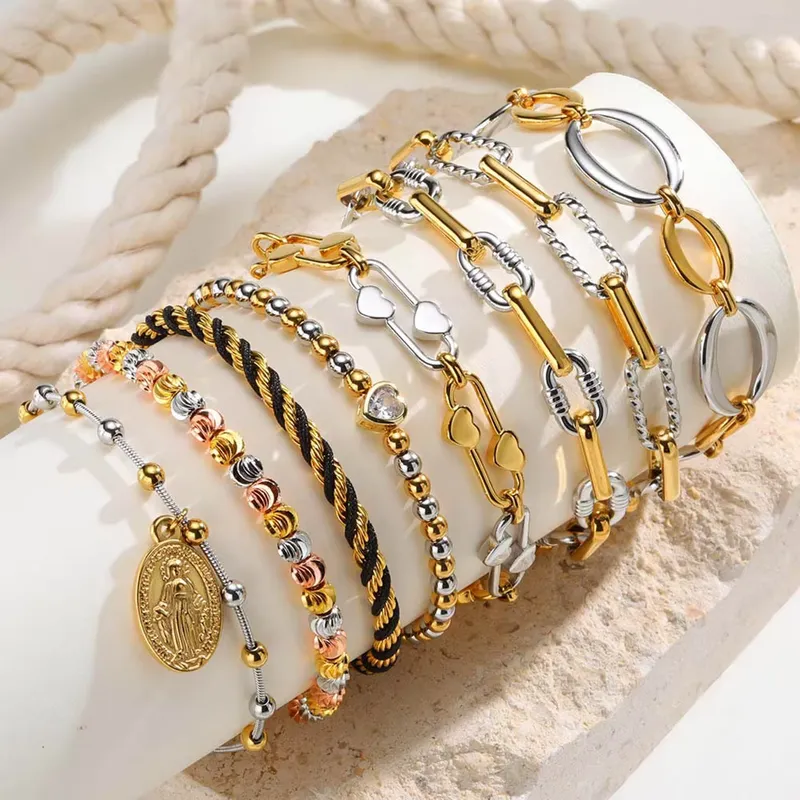 Ceramic Link Bracelet - Two Tone Chain Bracelet for Women,